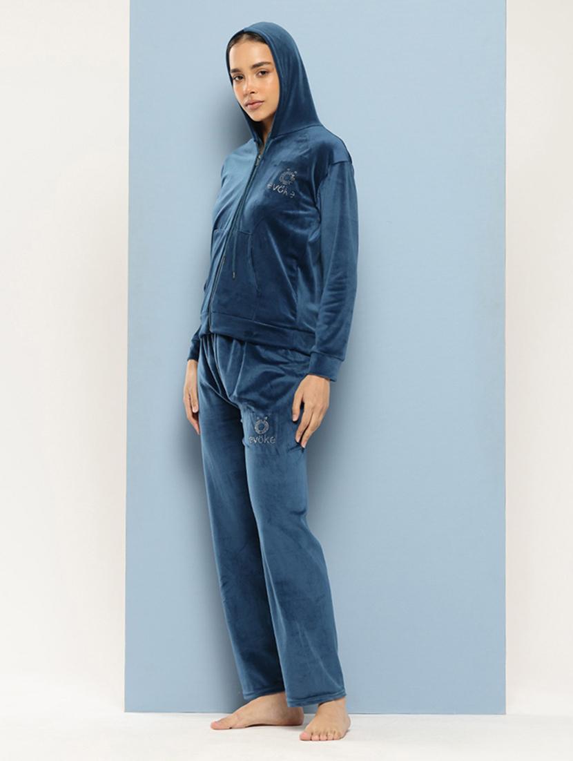 women solid hooded nightwear pyjama set - 21728121 - Standard Image - 1