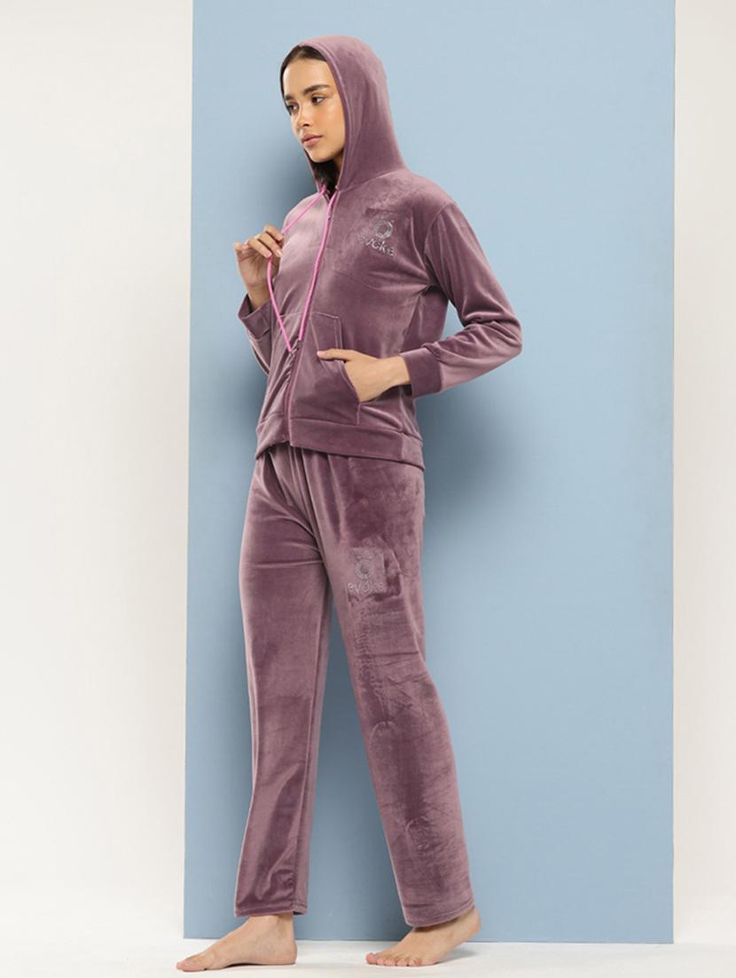 women solid hooded nightwear pyjama set - 21728122 - Standard Image - 1