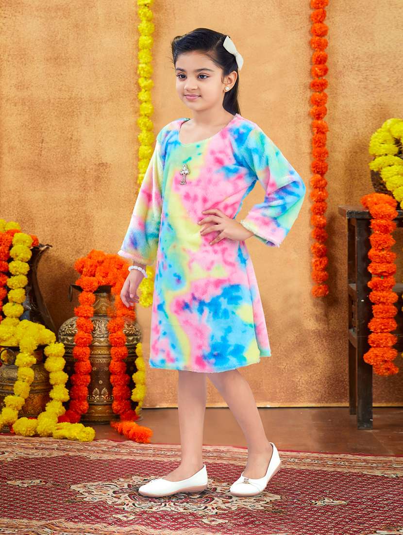 girls multi color tie & dye round neck frock - 21728126 -  Standard Image - 1