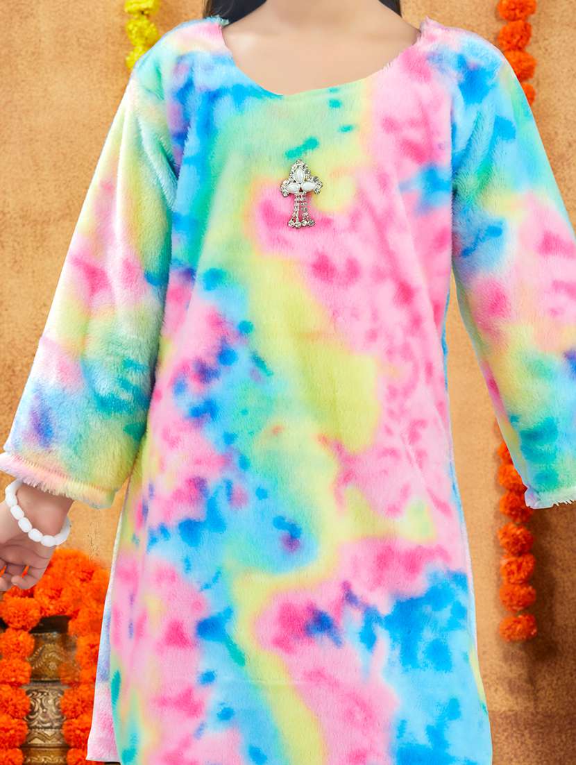 girls multi color tie & dye round neck frock - 21728126 -  Standard Image - 4
