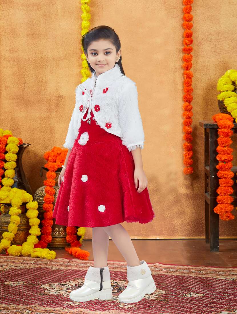 girls embellished three quarter sleeve frock - 21728128 -  Standard Image - 1