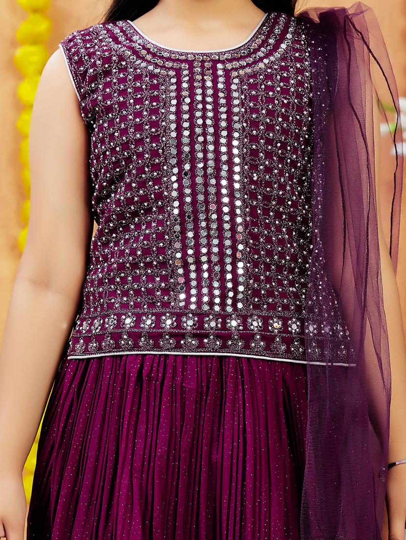 girls mirror work skirt top set with dupatta - 21728136 - Standard Image - 4