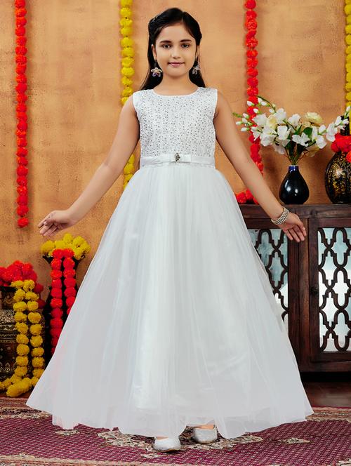 girls embellished sleeves fit & flare gown - 21728147 -  Standard Image - 0