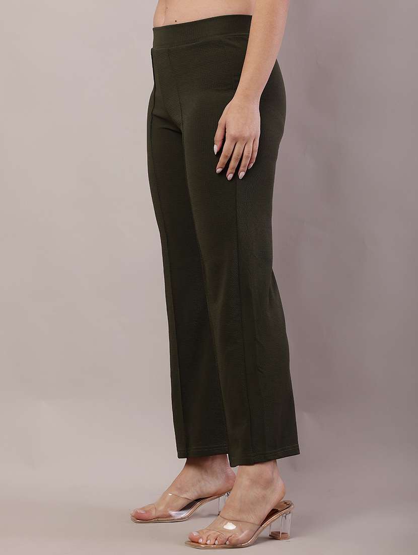 women solid mid rise straight trouser - 21728155 -  Standard Image - 1