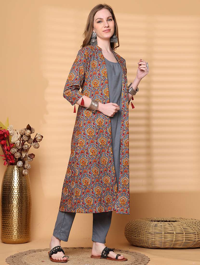 women grey floral printed kurta pant set - 21728158 -  Standard Image - 1
