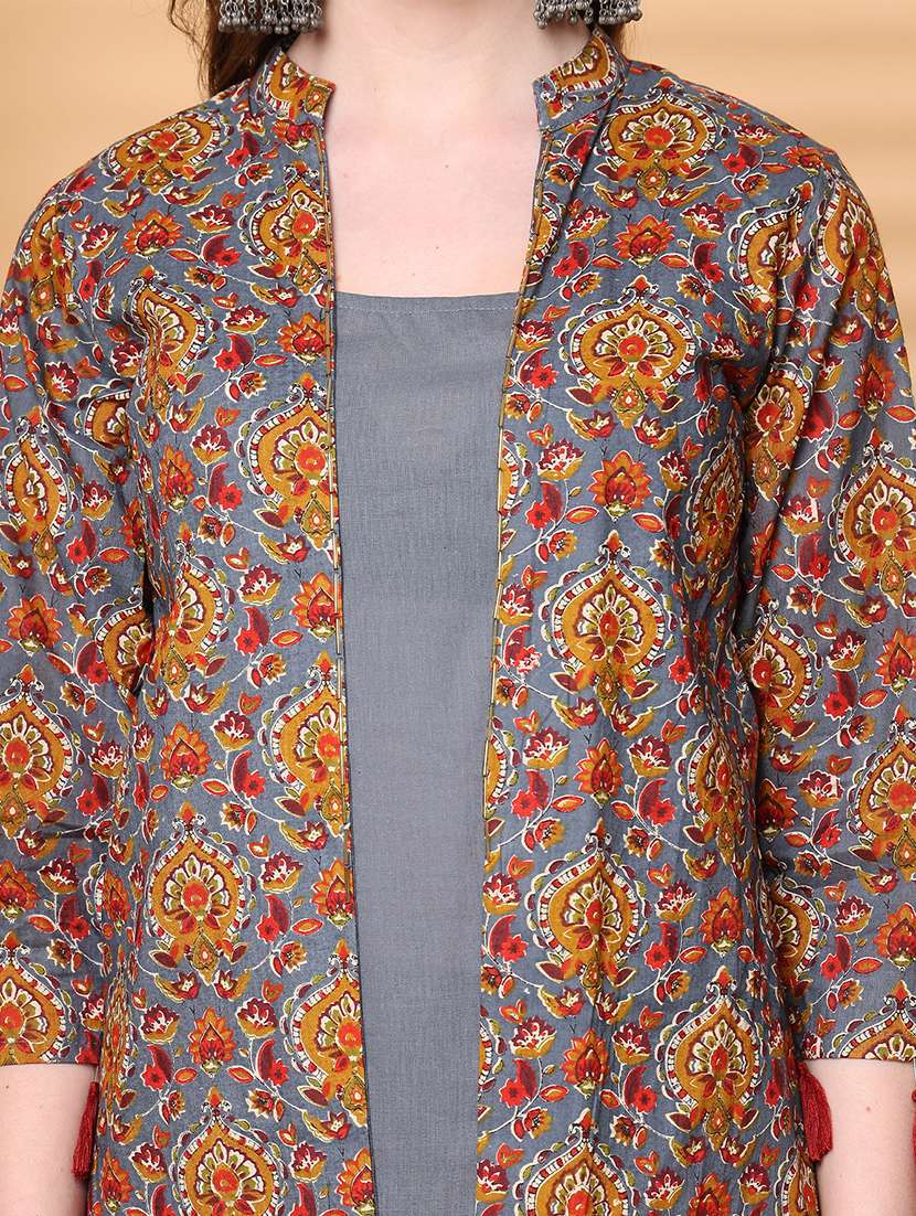 women grey floral printed kurta pant set - 21728158 -  Standard Image - 4