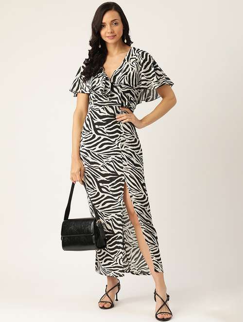 women animal print high slit a-line dress - 21728174 -  Standard Image - 0