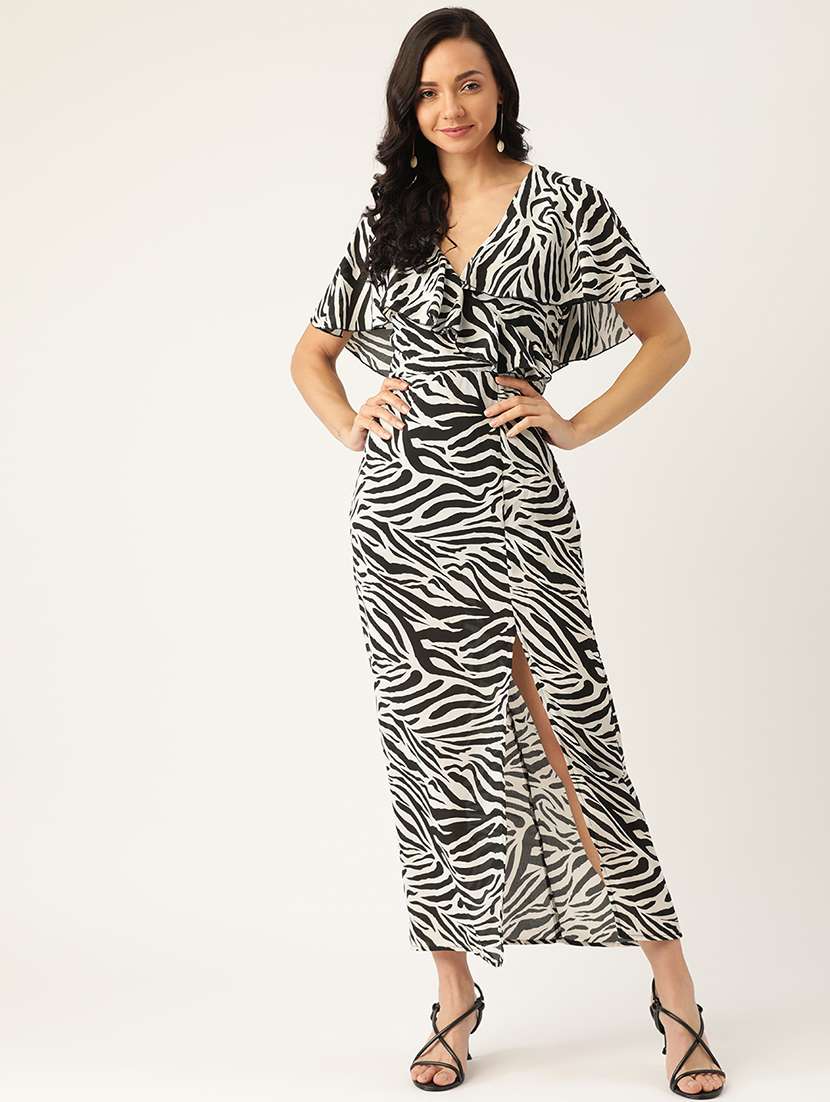 women animal print high slit a-line dress - 21728174 - Standard Image - 1