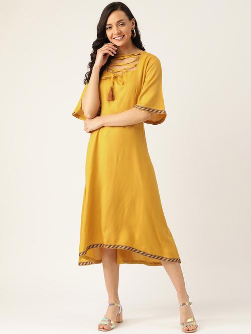 women solid bell sleeves asymmetric dress - 21728176 -  Standard Image - 0