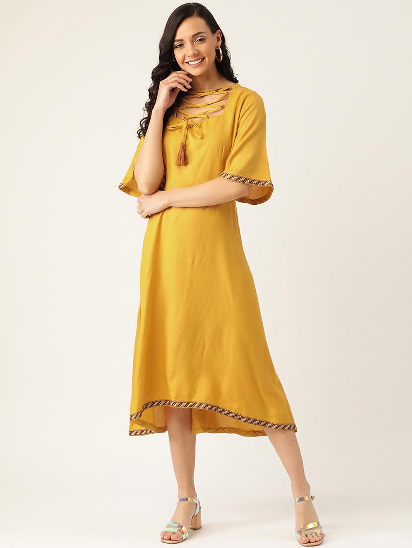 women solid bell sleeves asymmetric dress - 21728176 -  Zoom Image - 0