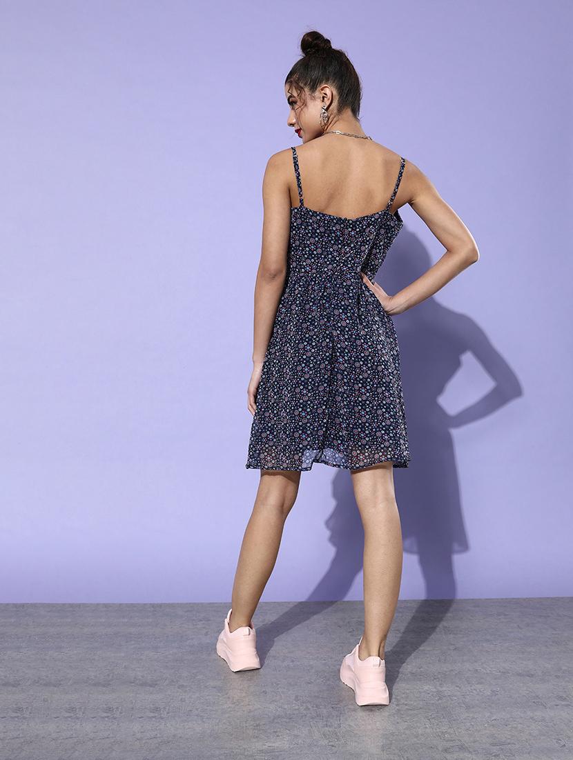 women printed shoulder strap a-line dress - 21728182 - Standard Image - 1