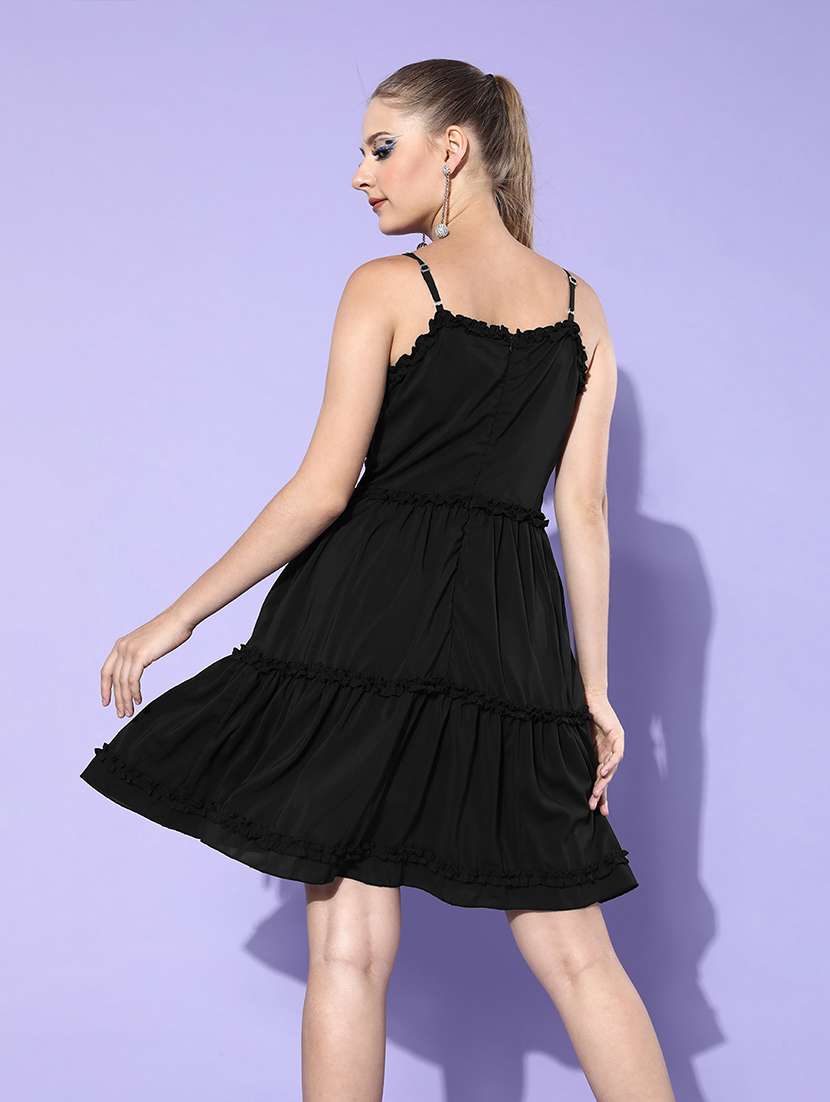 women solid shoulder straps tiered dress - 21728193 - Standard Image - 1