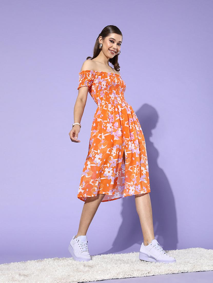 women floral print off shoulder a-line dress - 21728196 - Standard Image - 1