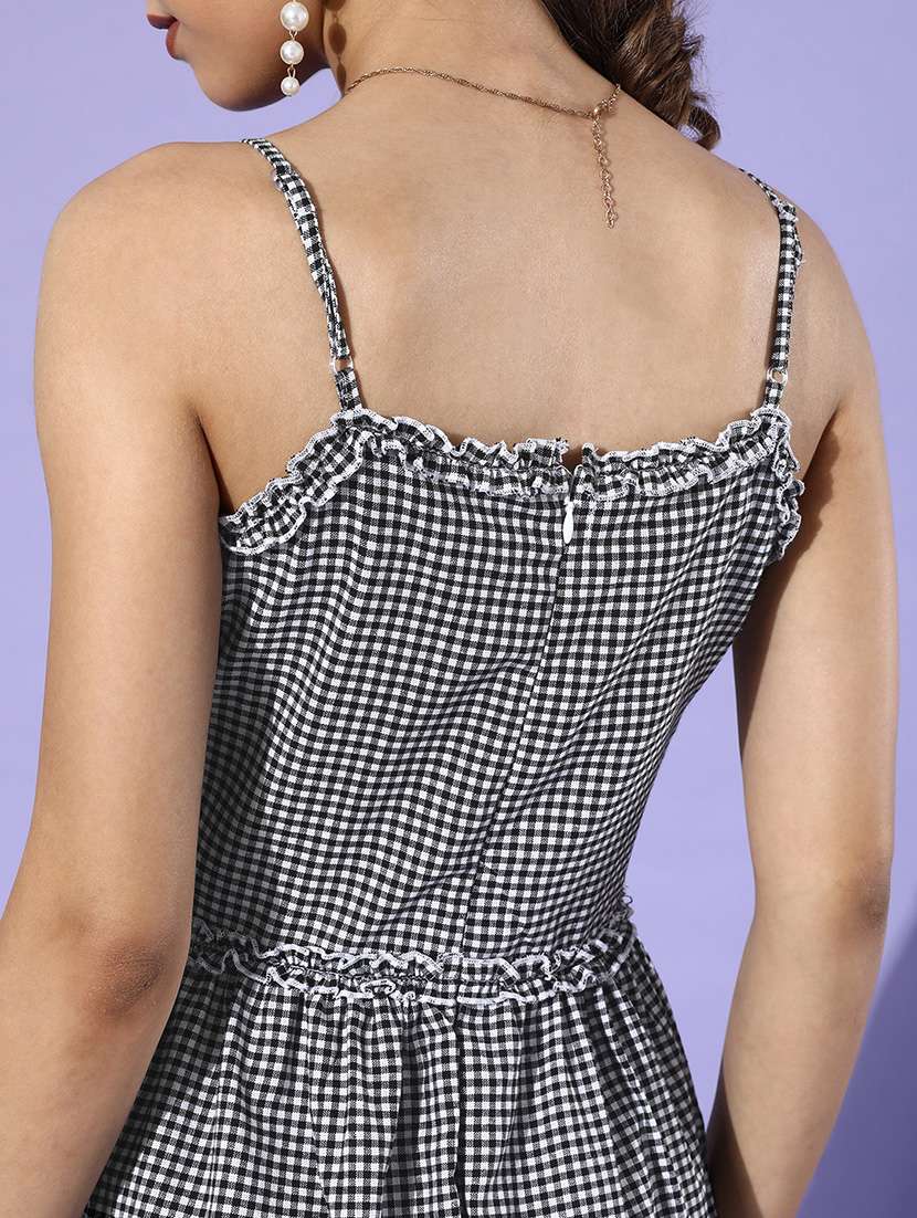 women checkered sleeveless tiered dress - 21728198 - Standard Image - 4