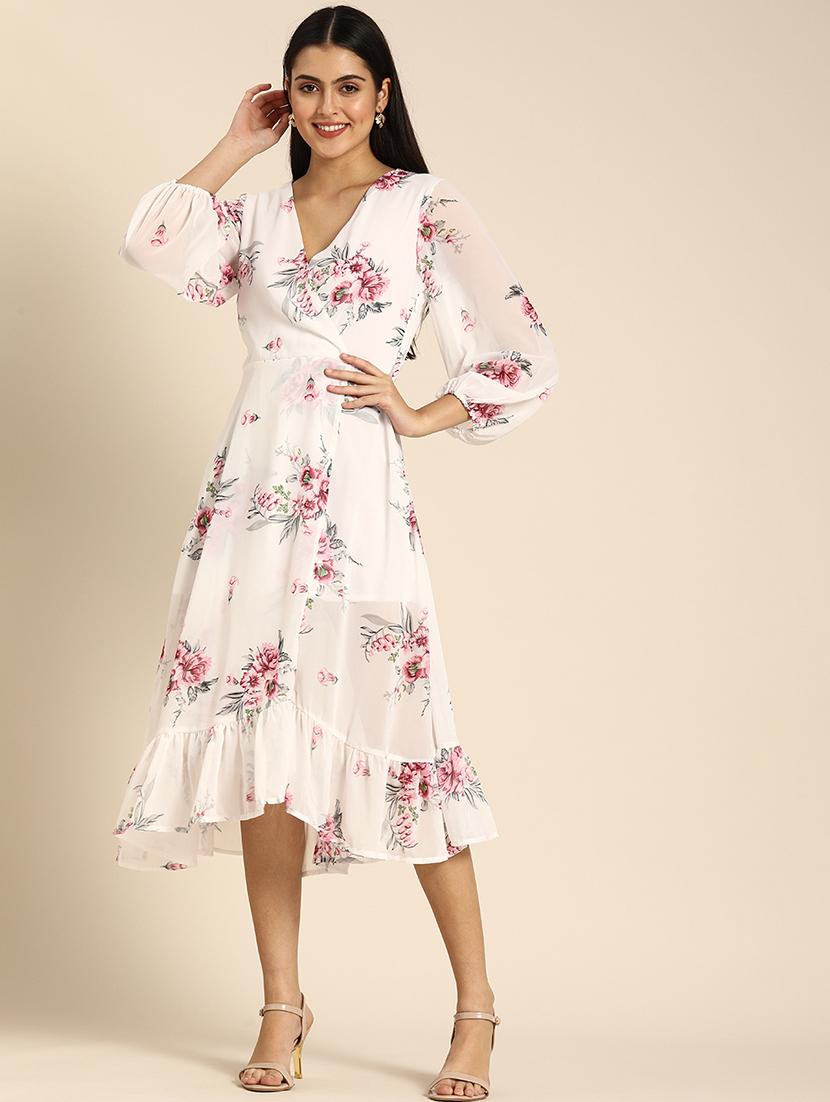 women floral print puff sleeevs tiered dress - 21728201 - Standard Image - 1