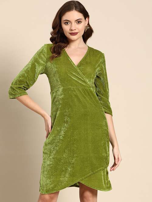 women solid overlap neck bodycon dress - 21728209 -  Standard Image - 0