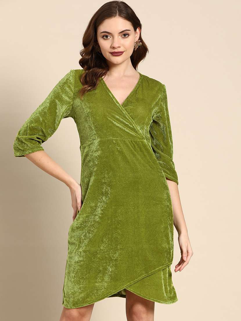 women solid overlap neck bodycon dress - 21728209 -  Zoom Image - 0