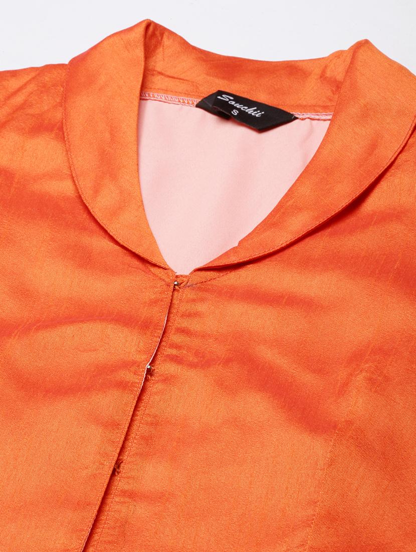 women orange solid lapel neck stitched blouse - 21728233 - Standard Image - 6