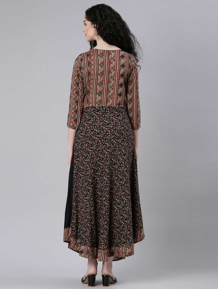 women black printed three qurater sleeve ethnic dress - 21728253 -  Standard Image - 4