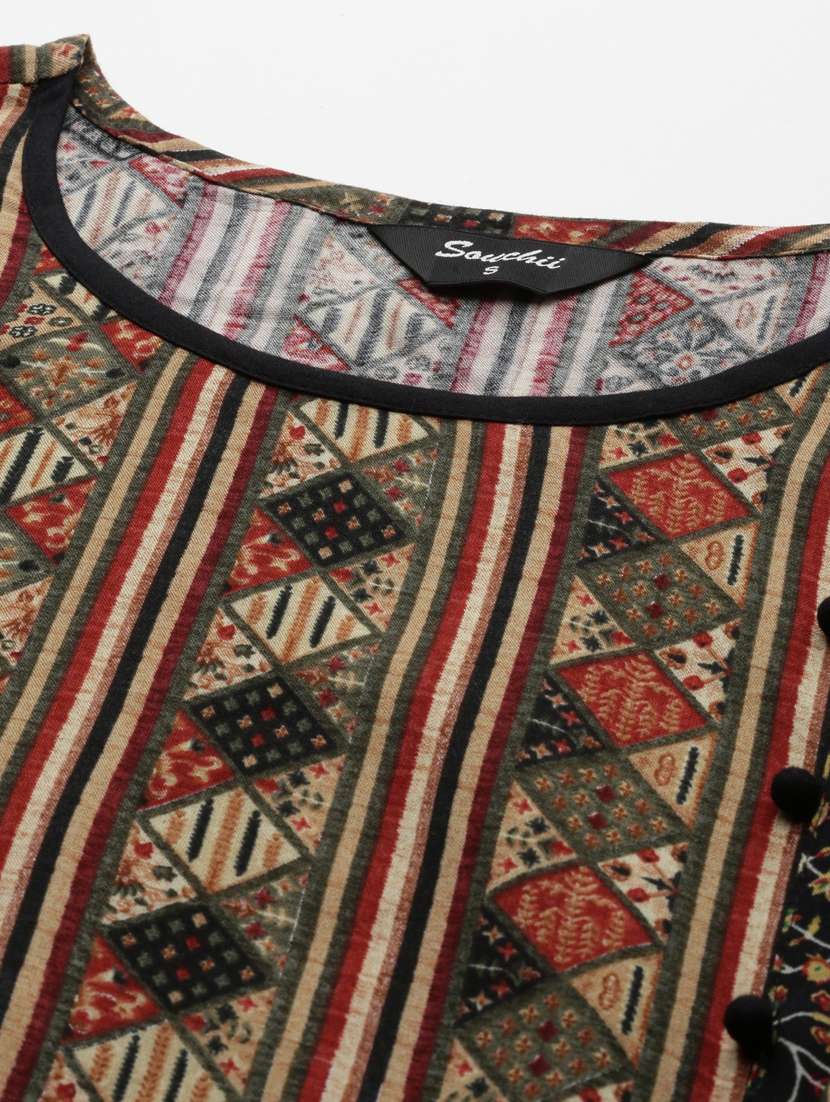 women black printed three qurater sleeve ethnic dress - 21728253 -  Standard Image - 6