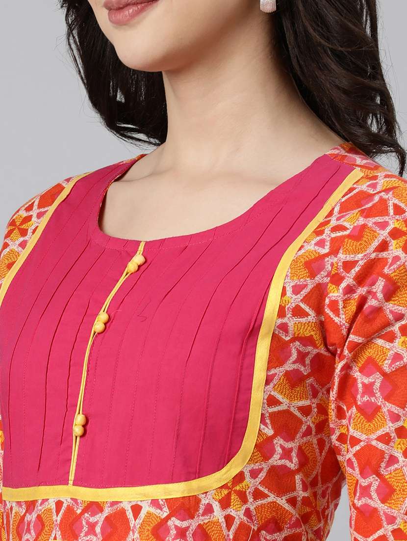 women off-white printed round neck flared kurta - 21728261 -  Standard Image - 6