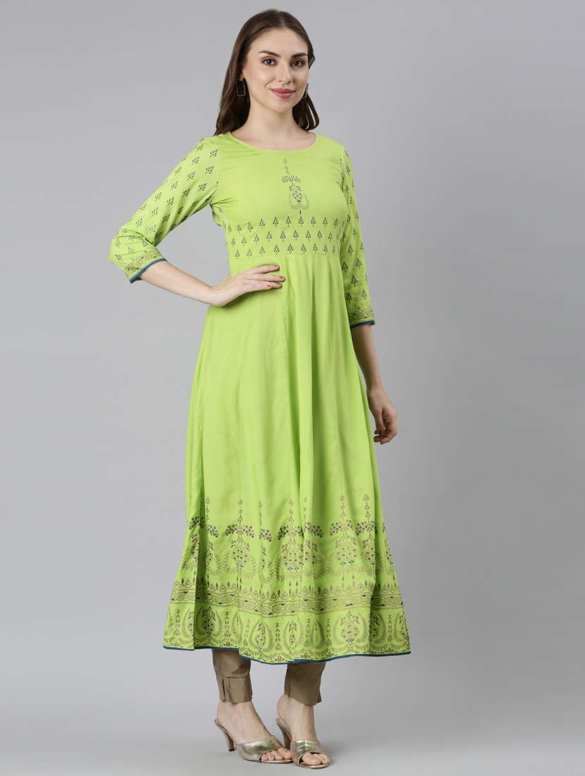 women printed round neck flared kurta - 21728263 -  Standard Image - 1