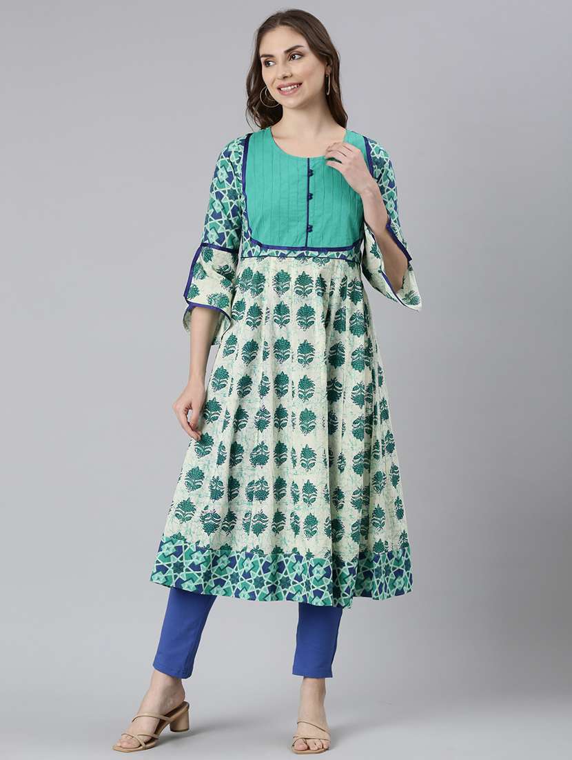 women printed round neck flared kurta - 21728264 -  Standard Image - 1