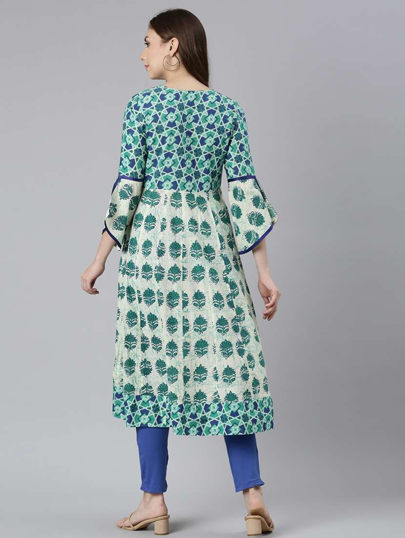 women printed round neck flared kurta - 21728264 -  Standard Image - 4