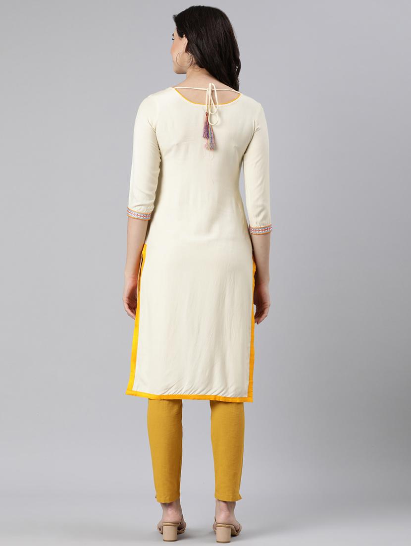 women embroidered three quarter sleeve straight kurta - 21728267 - Standard Image - 4