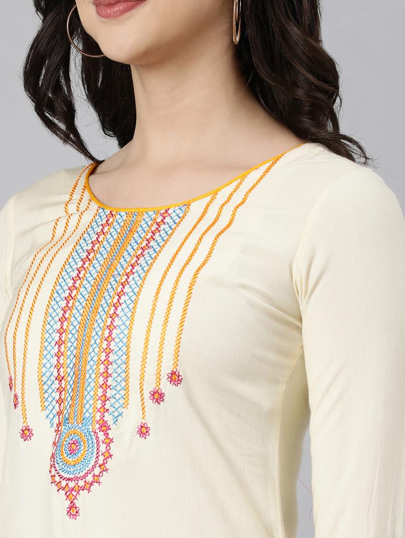 women embroidered three quarter sleeve straight kurta - 21728267 - Standard Image - 6