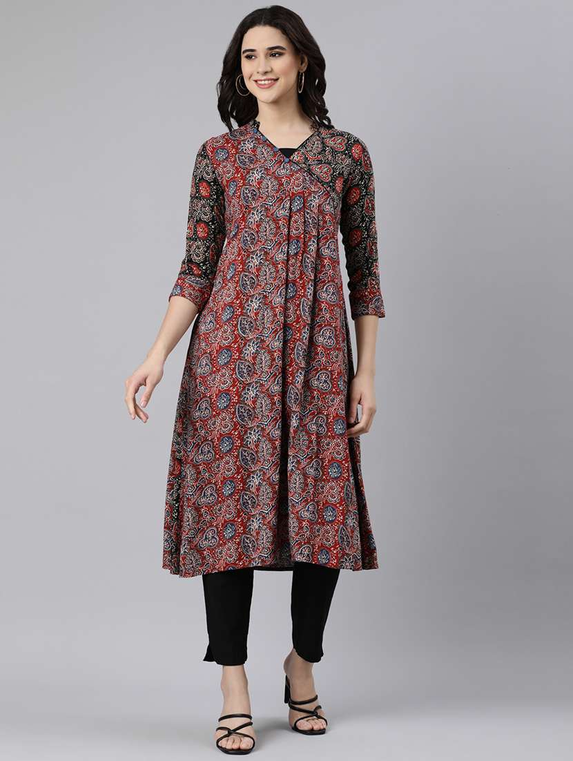 women printed three quarter sleeve kurta - 21728269 -  Standard Image - 1
