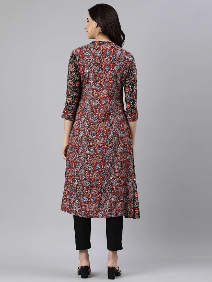 women printed three quarter sleeve kurta - 21728269 -  Standard Image - 4