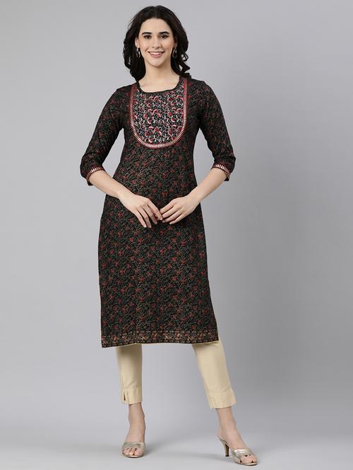 women printed three quarter sleeve straight kurta - 21728270 - Standard Image - 0