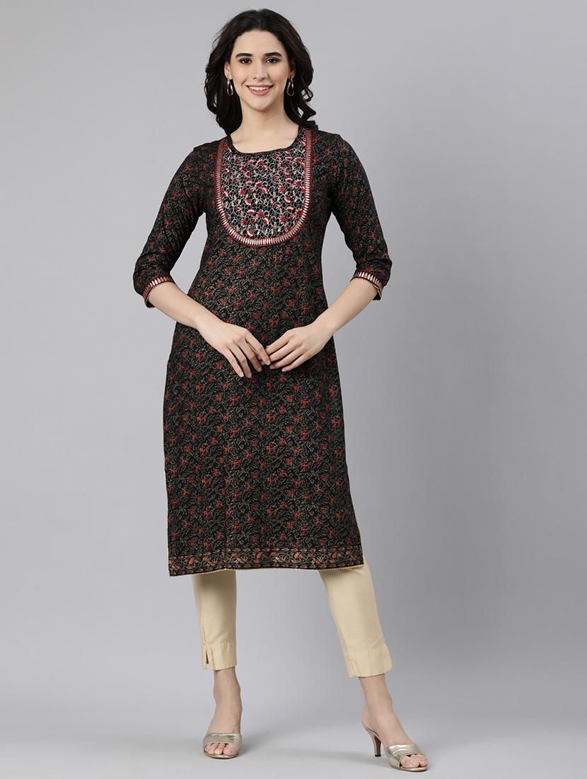 women printed three quarter sleeve straight kurta - 21728270 - Zoom Image - 0