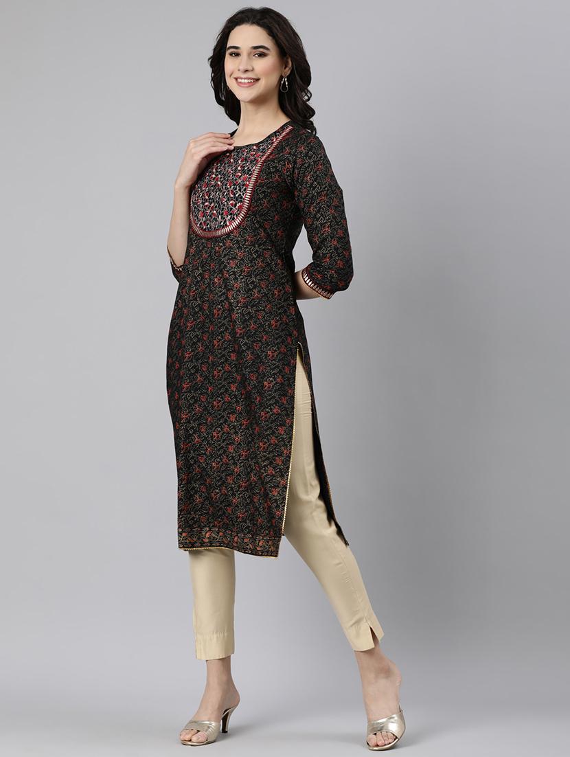 women printed three quarter sleeve straight kurta - 21728270 - Standard Image - 1