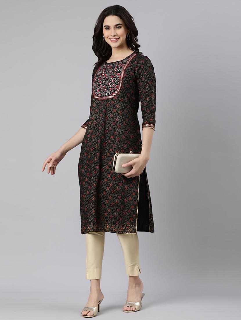 women printed three quarter sleeve straight kurta - 21728270 - Standard Image - 4