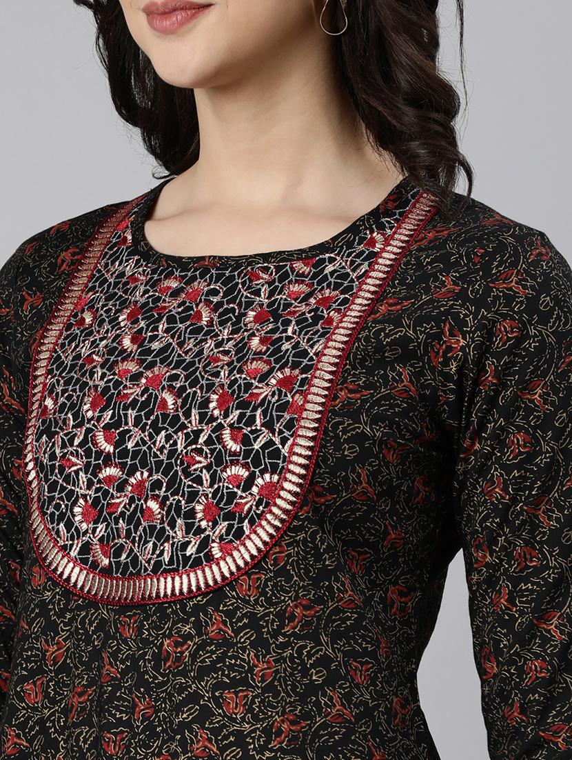 women printed three quarter sleeve straight kurta - 21728270 - Standard Image - 6