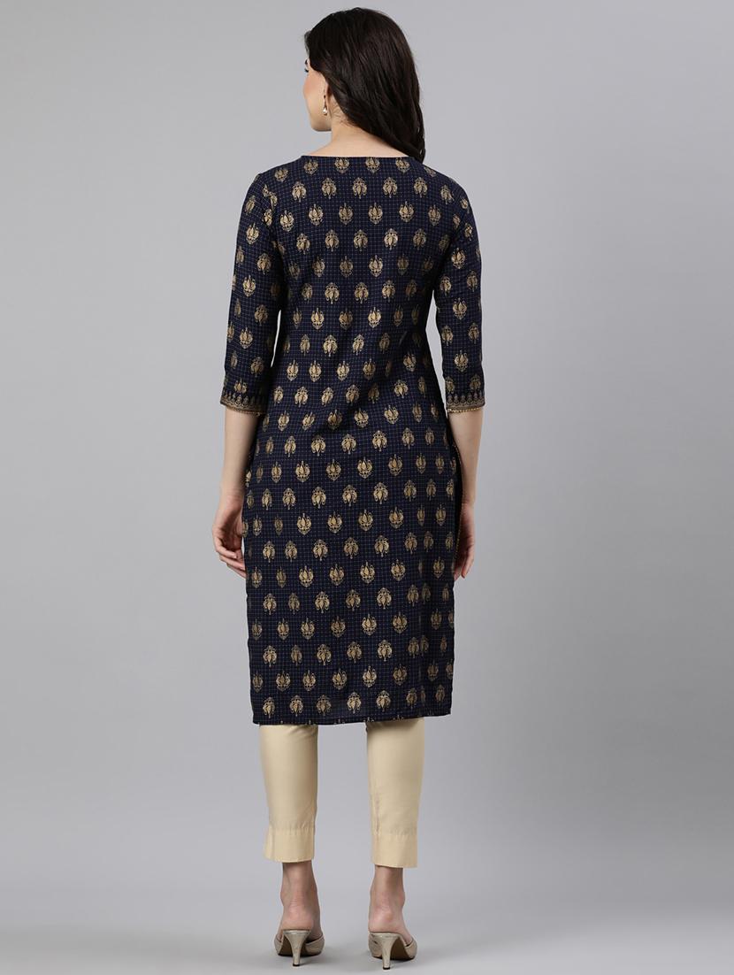 women foli print three quarter sleeve straight kurta - 21728275 - Standard Image - 4
