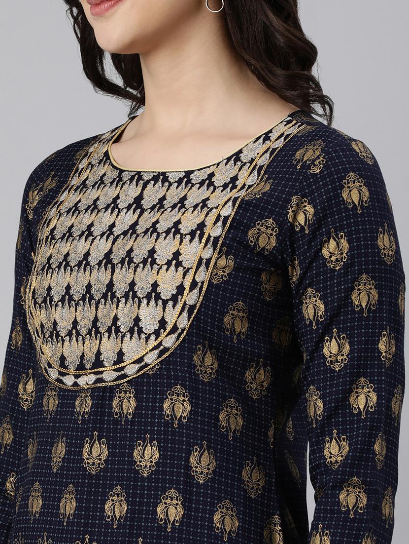 women foli print three quarter sleeve straight kurta - 21728275 - Standard Image - 6