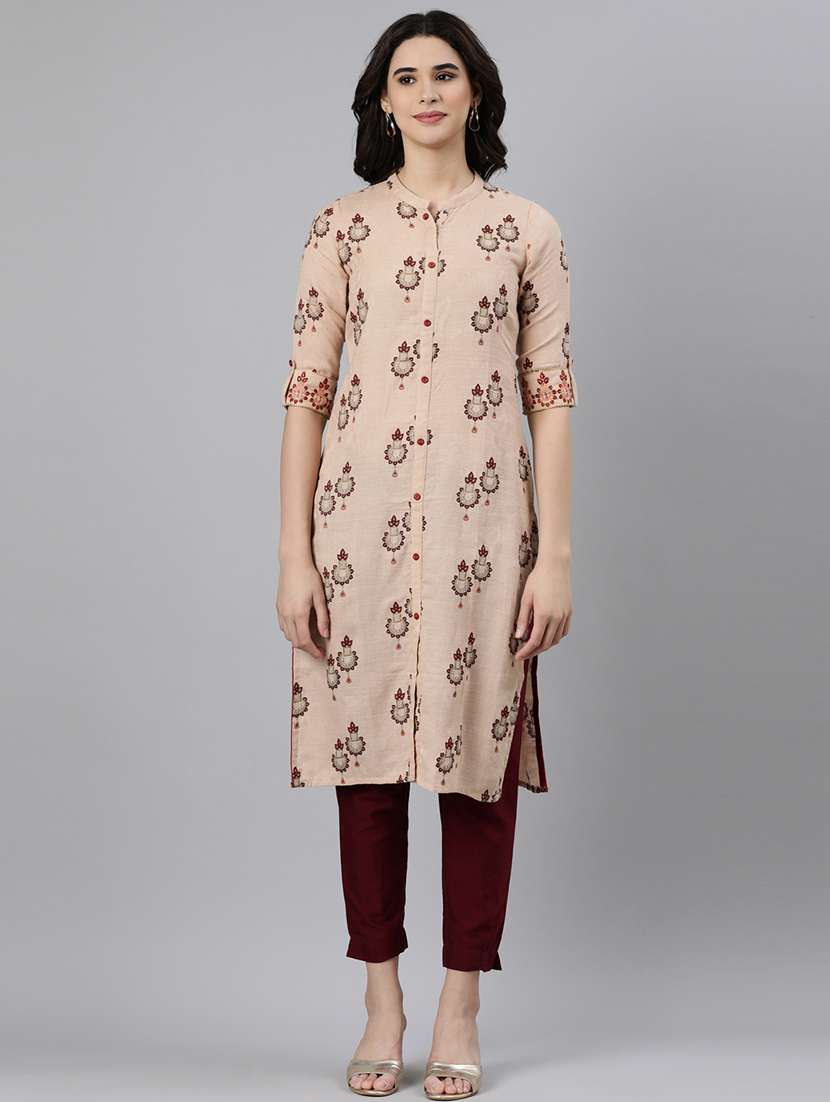 women printed three quarter sleeve straight kurta - 21728280 -  Standard Image - 1