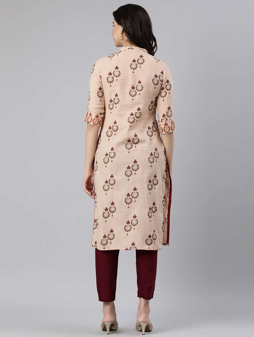 women printed three quarter sleeve straight kurta - 21728280 -  Standard Image - 4
