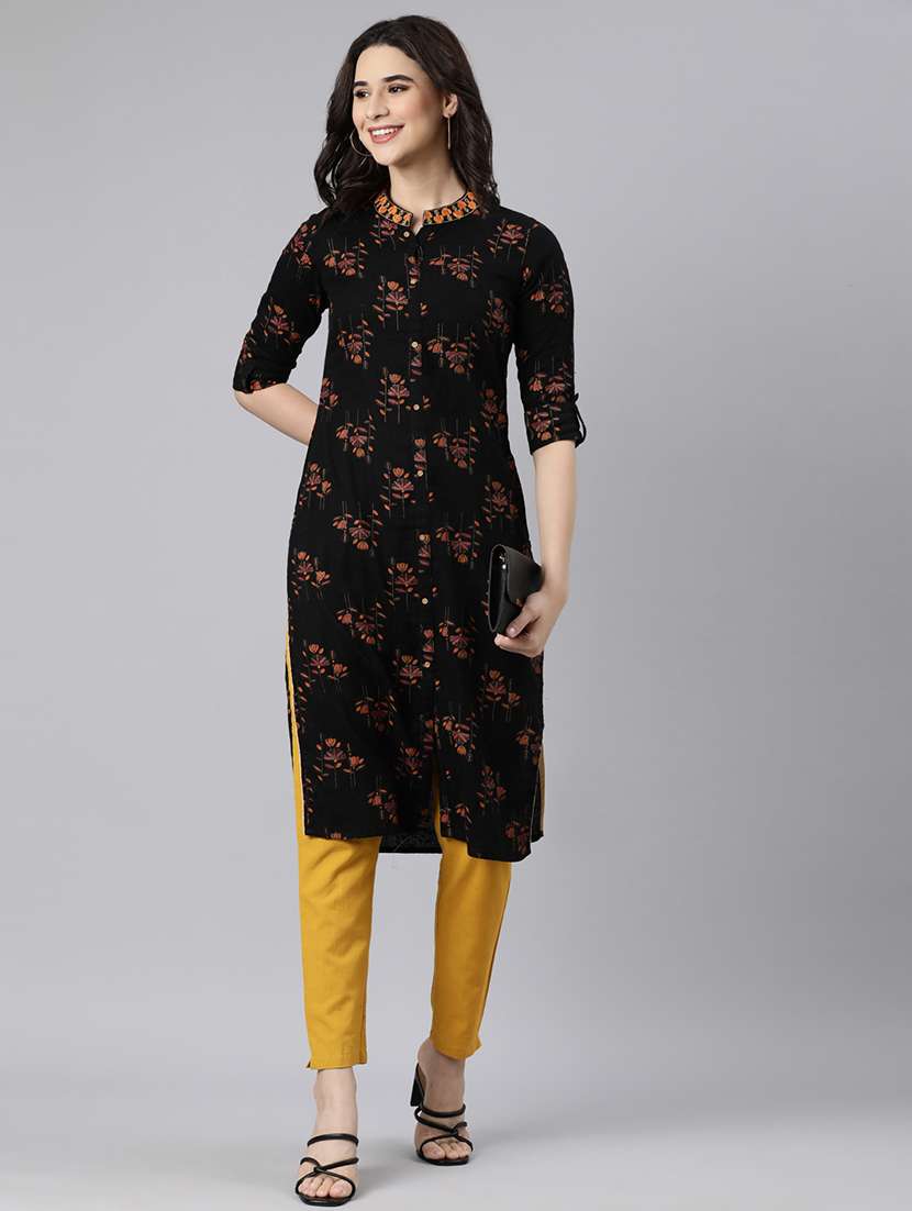 women printed three quarter sleeve straight kurta - 21728281 -  Standard Image - 1