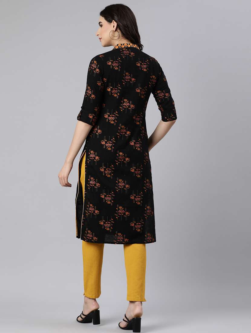 women printed three quarter sleeve straight kurta - 21728281 -  Standard Image - 4