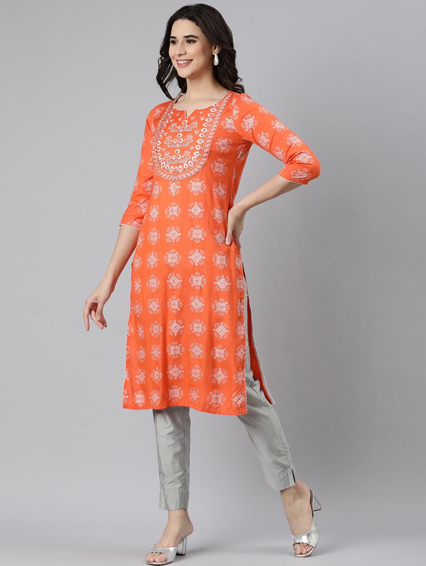 women printed three quarter sleeve straight kurta - 21728284 - Standard Image - 1