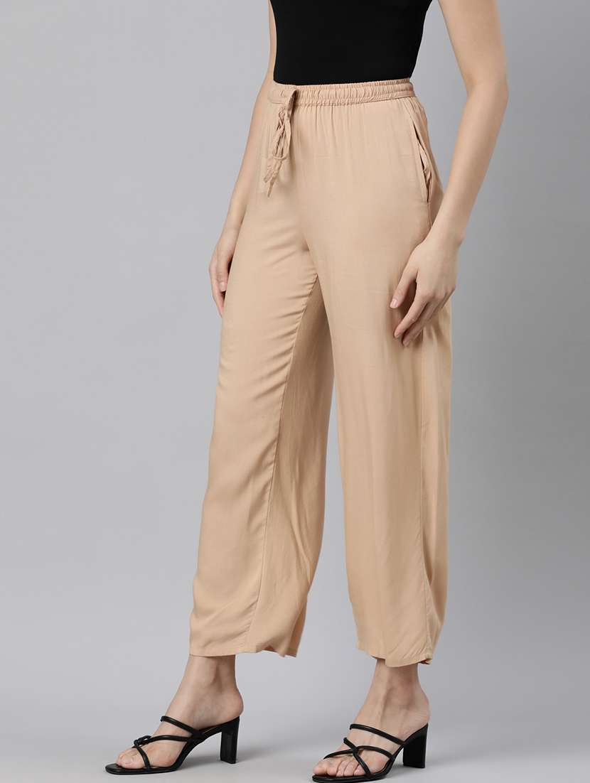 women solid high rise straight palazzo - 21728288 -  Standard Image - 1