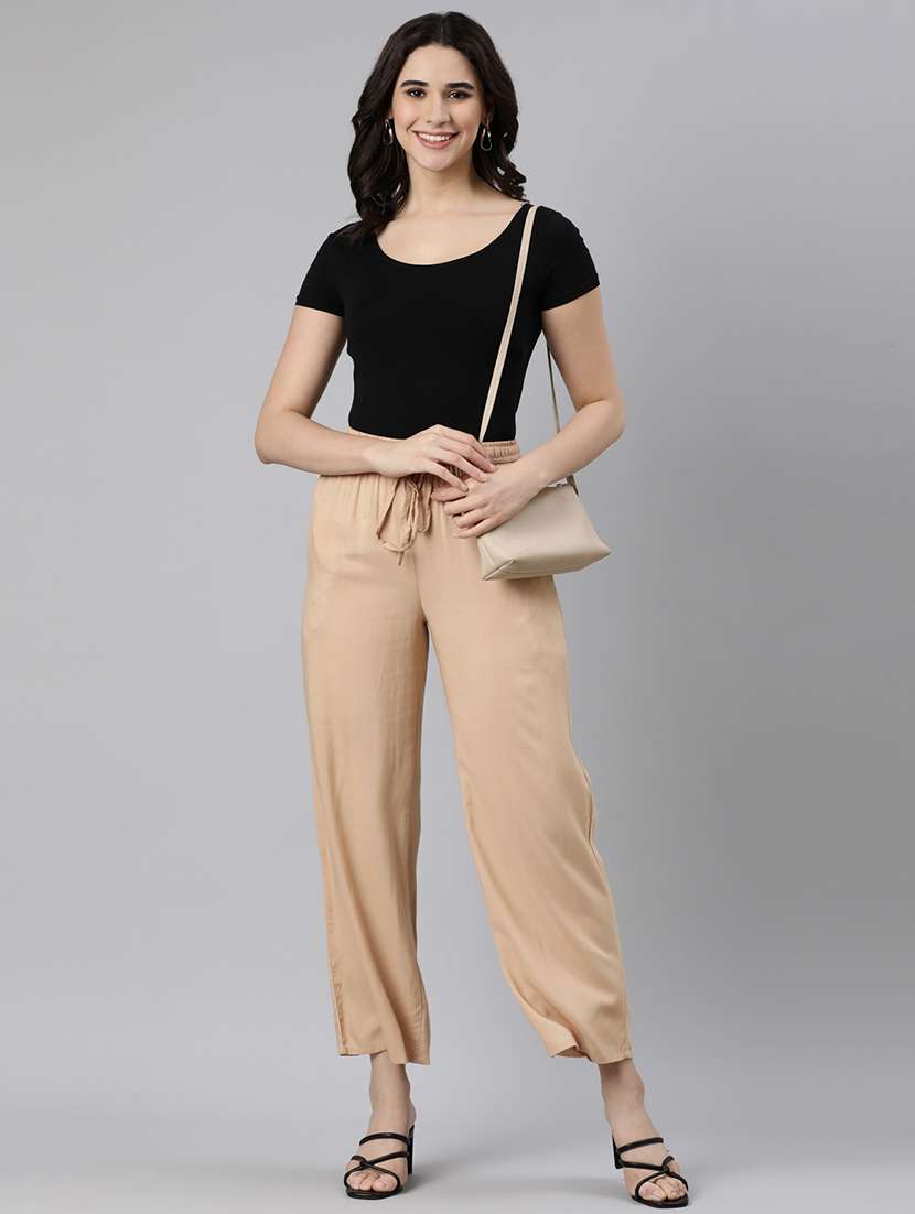 women solid high rise straight palazzo - 21728288 -  Standard Image - 4