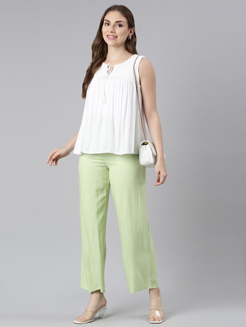 women solid mid rise straight palazzo - 21728290 - Standard Image - 4