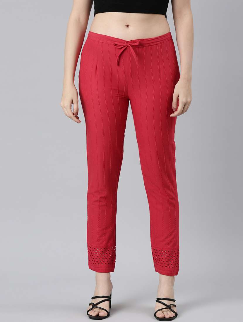 women mid rise embroidered tapered pant