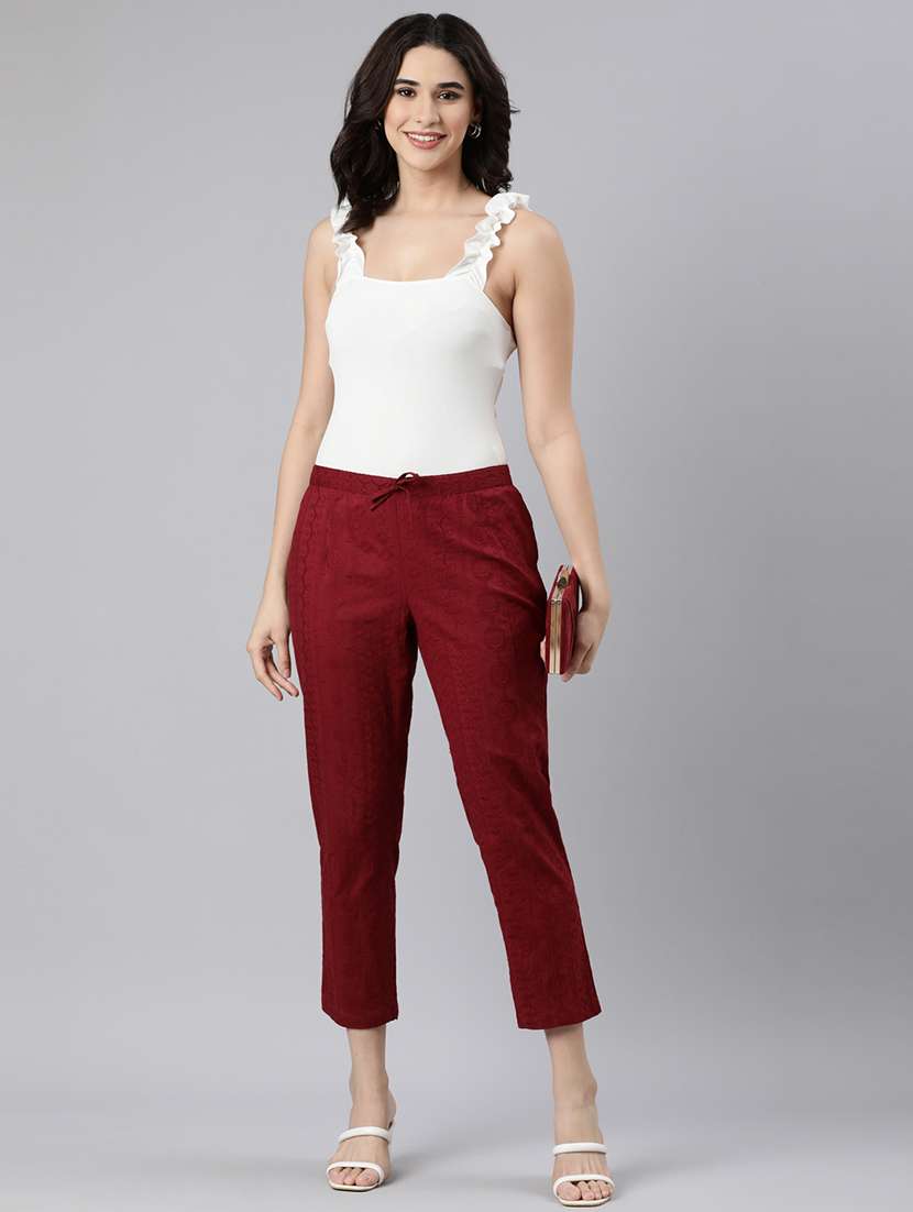women mid rise embroidered tapered pant - 21728292 -  Standard Image - 4