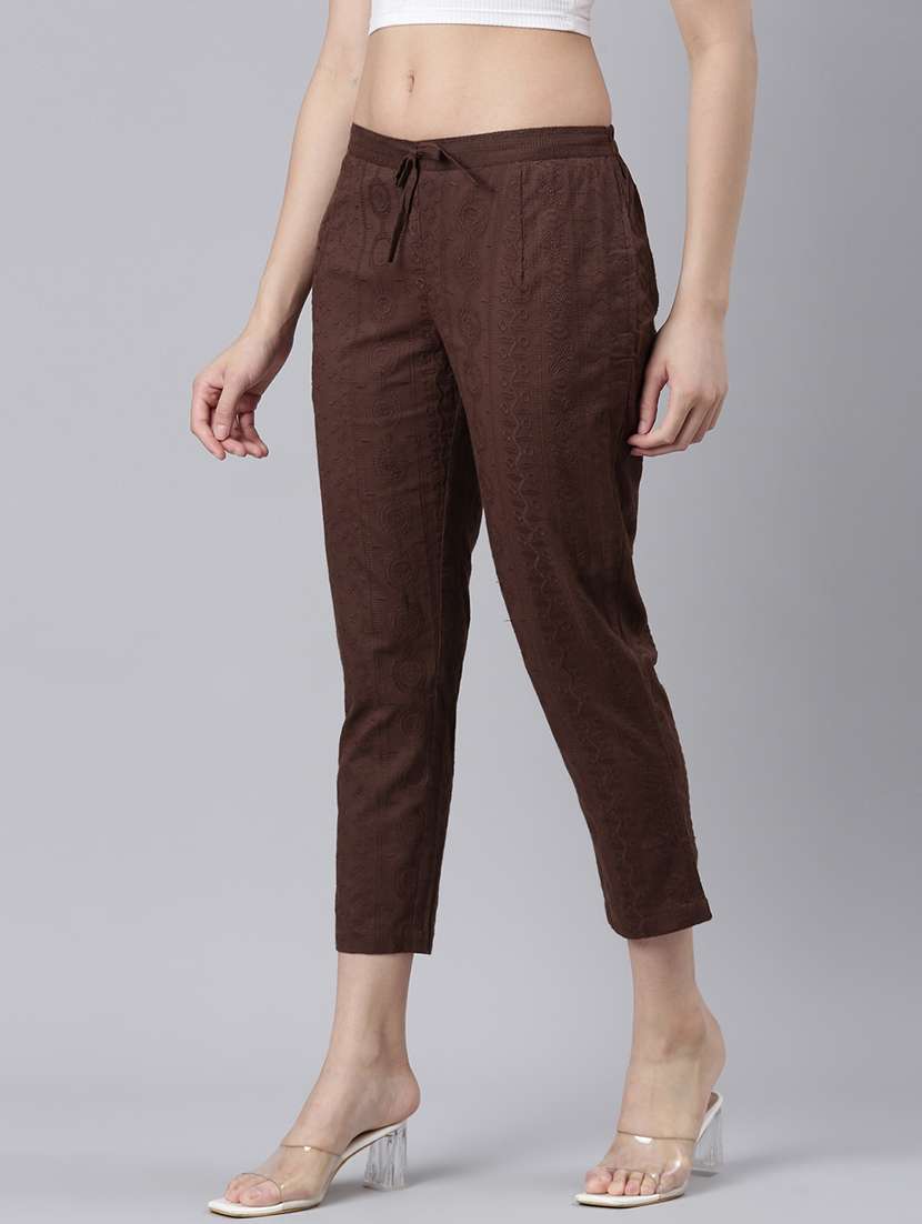 women mid rise embroidered tapered pant - 21728294 - Standard Image - 1